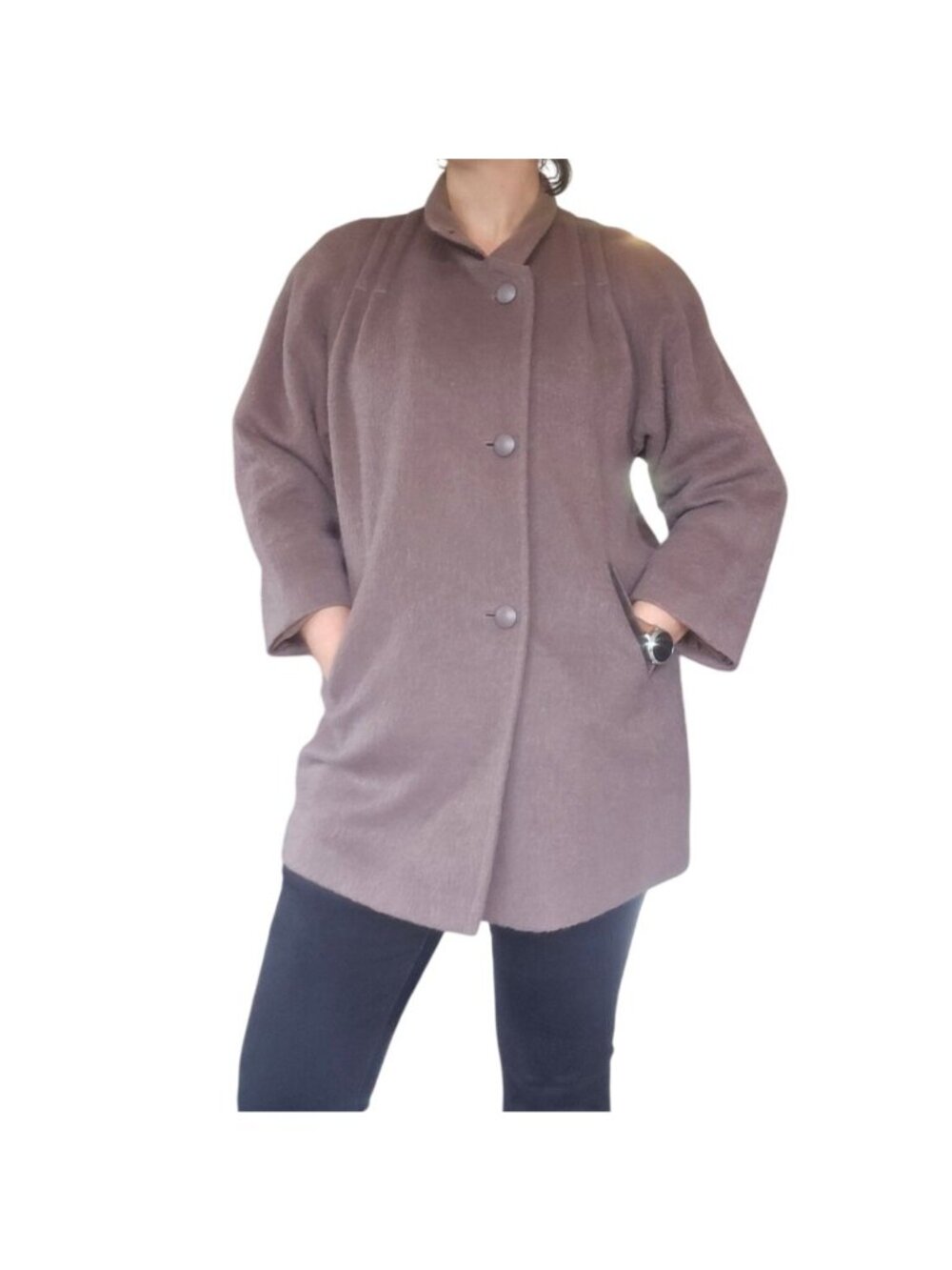 Vintage C&A Coco Brown Merino Wool Mohair Coat Women's Size L Neutral Minimalist